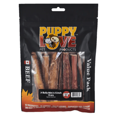 Natural Dog Chews - Jr Bully Stick, Mini 4-5" Value Pack, 10 pc - J & J Pet Club - Puppy Love
