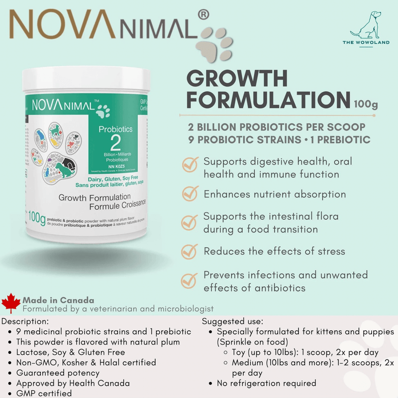 Pet Supplement - 2 Billion Probiotics - Growth Formulation - 100 g - J & J Pet Club - NOVAnimal