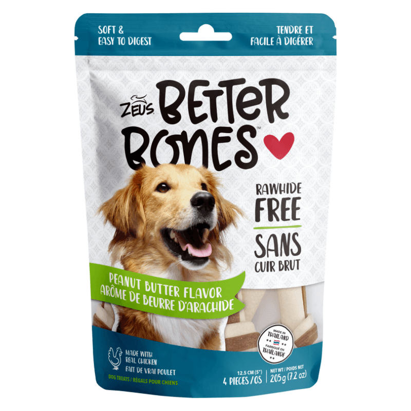 *SHORT DATED* Dog Chewing Treat - BETTER BONES, 5" Knot Bones - Peanut Butter Flavor - 4 pcs (Best By Oct 23, 2024) - J & J Pet Club - Zeus