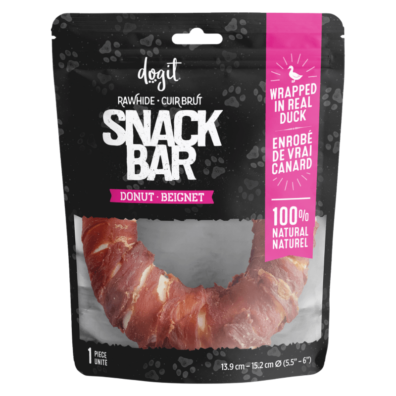 *SHORT DATED* Dog Chewing Treat - SNACK BAR, Rawhide Duck-Wrapped Donuts, 6" - 1 pc (Best by Jul 01, 2024) - J & J Pet Club - Dogit