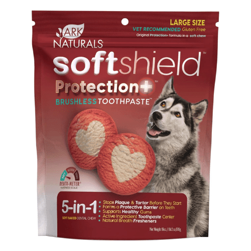 *SHORT DATED* Dog Dental Chew - PROTECT, Soft Shield Protection+ Brushless Toothpaste, 18 oz Large Over 30 lbs (Best by Jul 2024) - J & J Pet Club - Ark Naturals