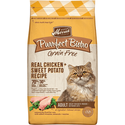 *SHORT DATED* Dry Cat Food - PURRFECT BISTRO - Grain Free Real Chicken + Sweet Potato Recipe - 4 lb (Best By Jul 2024) - J & J Pet Club - Merrick