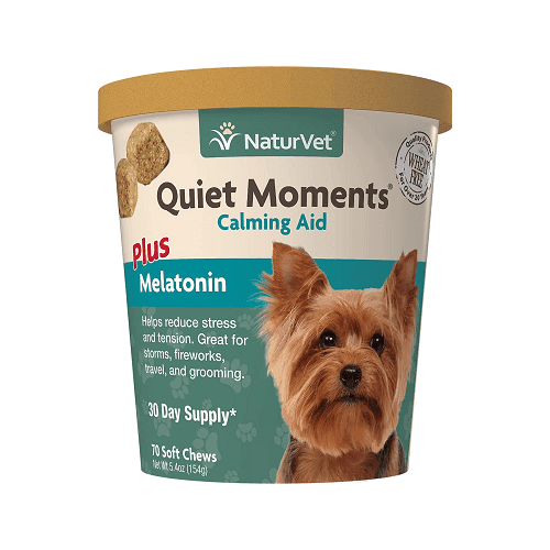 *SHORT DATED* Quiet Moments - Dog Calming Supplement - Calming Aid Soft Chews (Plus Melatonin) - 70 ct cup (Best by Jun 2024) - J & J Pet Club - Naturvet