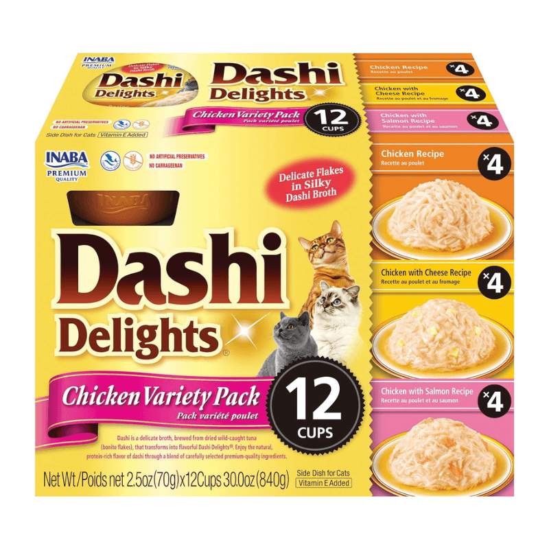 Side Dish Cat Treat - DASHI DELIGHTS - 12 ct Chicken Variety Pack - J & J Pet Club - Inaba