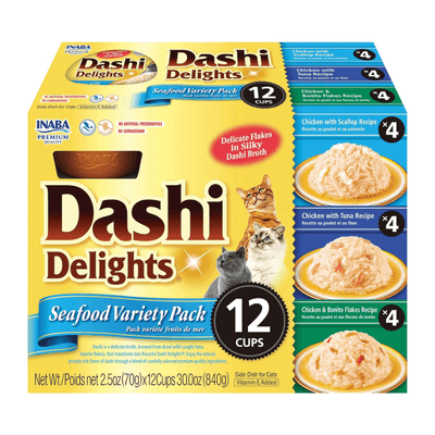 Side Dish Cat Treat - DASHI DELIGHTS - 12 ct Seafood Variety Pack - J & J Pet Club - Inaba
