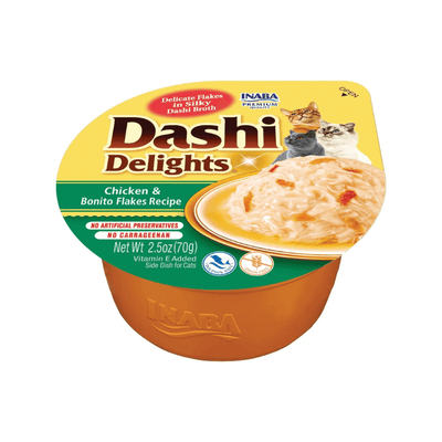 Side Dish Cat Treat - DASHI DELIGHTS - Chicken & Bonito Flakes Recipe - 2.5 oz cup - J & J Pet Club - Inaba