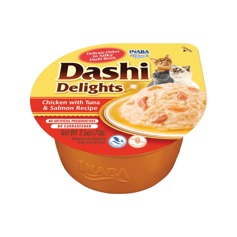 Side Dish Cat Treat - DASHI DELIGHTS - Chicken with Tuna & Salmon Recipe - 2.5 oz cup - J & J Pet Club
