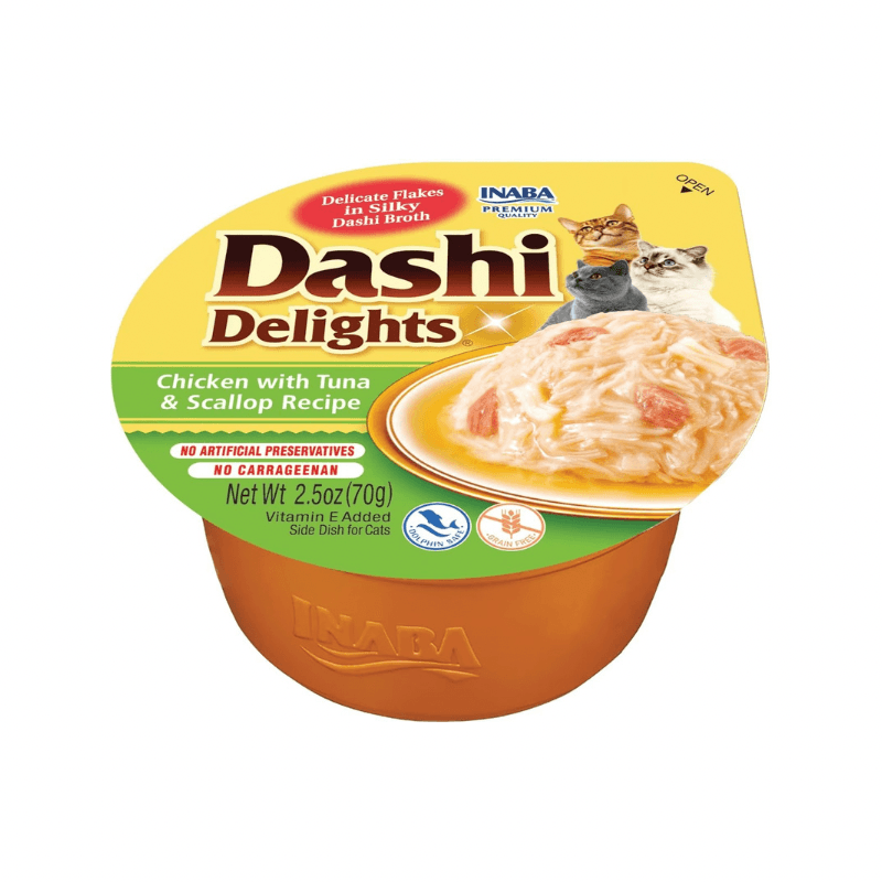Side Dish Cat Treat - DASHI DELIGHTS - Chicken with Tuna & Scallop Recipe - 2.5 oz cup - J & J Pet Club - Inaba
