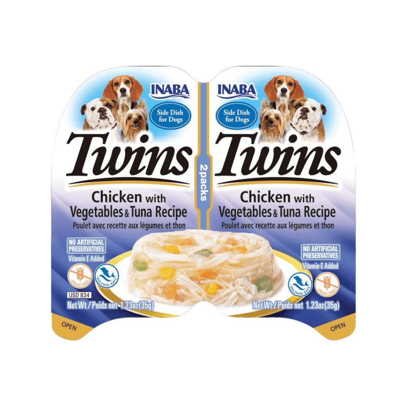 Side Dish Dog Treat - TWINS - Chicken with Vegetables & Tuna Recipe - 1.23 oz cup, pack of 2 - J & J Pet Club - Inaba