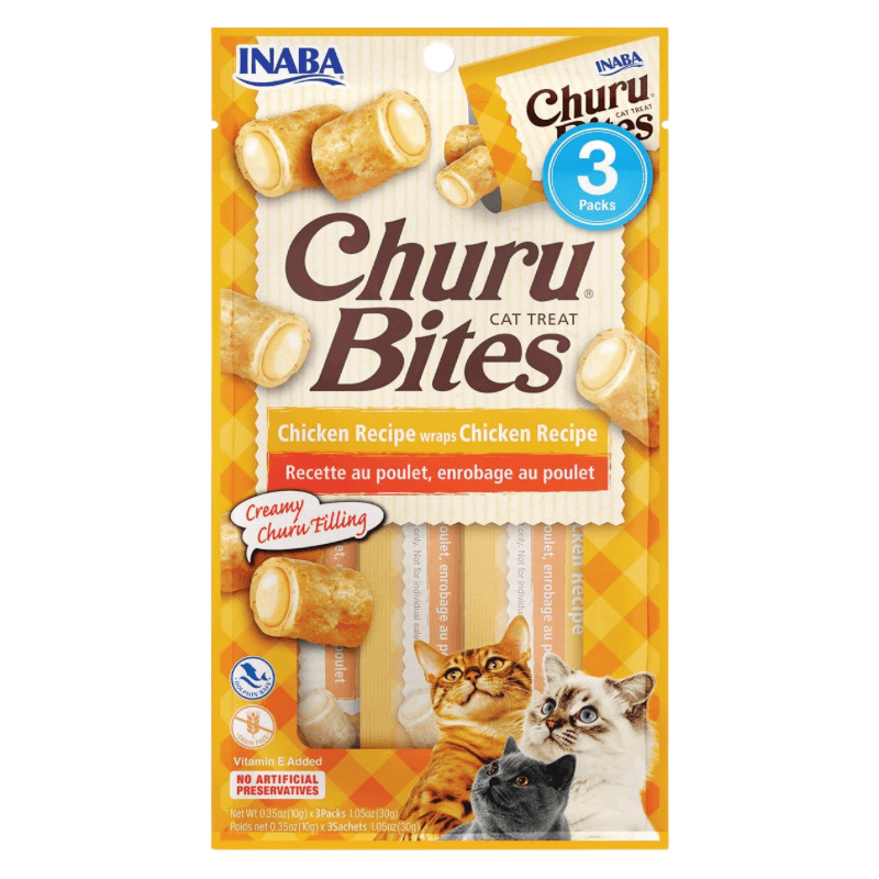 Soft & Chewy Cat Treat - CHURU BITES - Chicken Recipe - 0.35 oz tube, pack of 3 - J & J Pet Club - Inaba