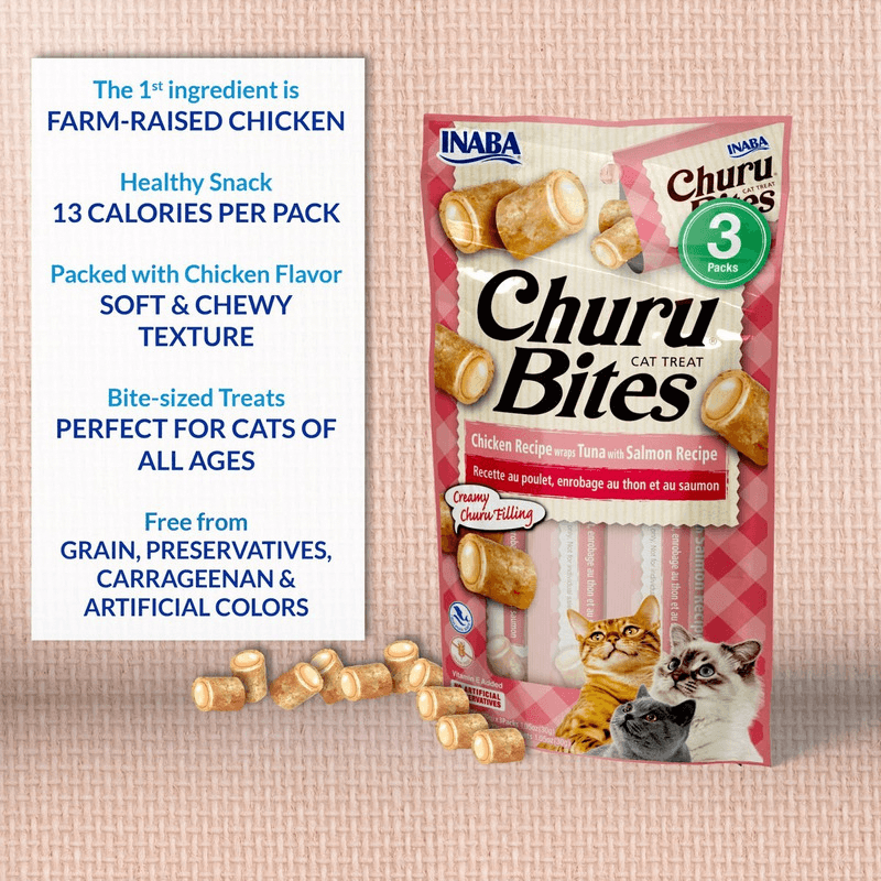 Soft & Chewy Cat Treat - CHURU BITES - Chicken Recipe - 0.35 oz tube, pack of 3 - J & J Pet Club - Inaba