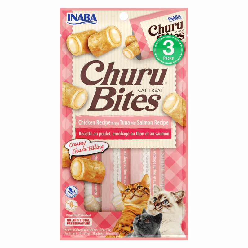 Soft & Chewy Cat Treat - CHURU BITES - Tuna with Salmon Recipe - 0.35 oz tube, pack of 3 - J & J Pet Club - Inaba