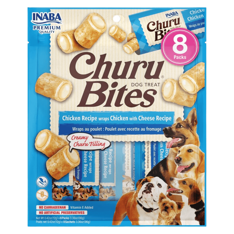 Soft & Chewy Dog Treat - CHURU BITES - Chicken with Cheese Recipe - 0.42 oz tube, pack of 8 - J & J Pet Club - Inaba