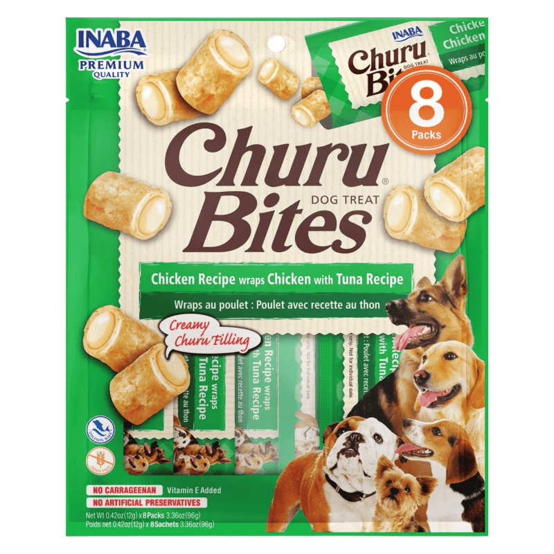 Soft & Chewy Dog Treat - CHURU BITES - Chicken with Tuna Recipe - 0.42 oz tube, pack of 8 - J & J Pet Club - Inaba