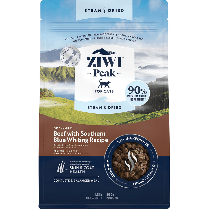 Steam & Dried Cat Food - Beef with Southern Blue Whiting Recipe - J & J Pet Club - Ziwi Peak