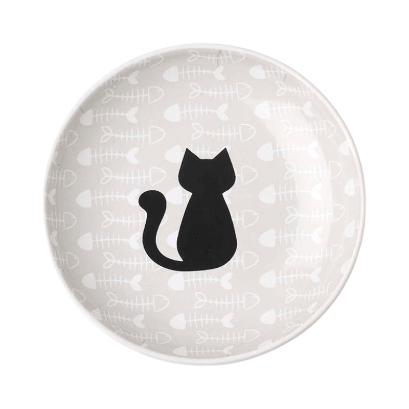 Stoneware Pet Bowl - "Fish Bone Kitty" - 5" Saucer, 2.5 oz (Dishwasher Safe) - J & J Pet Club - PetRageous