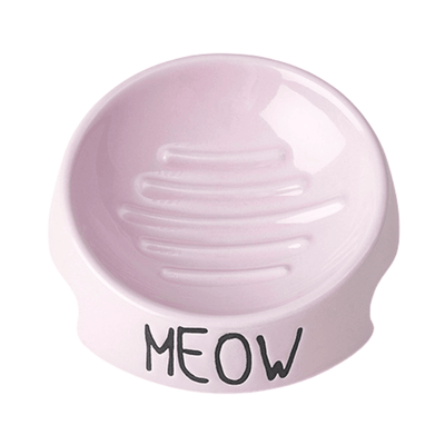 Stoneware Pet Bowl - "Meow" - Pink - 5" Inverted Bowl, 6 oz (Dishwasher Safe) - J & J Pet Club - PetRageous