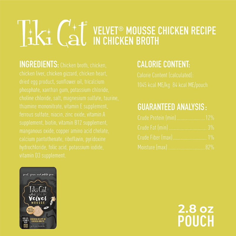 Wet Cat Food - AFTER DARK VELVET MOUSSE - Chicken Recipe - 2.8 oz pouch - J & J Pet Club - Tiki Cat