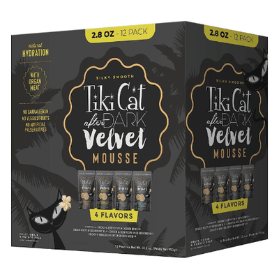 Wet Cat Food - AFTER DARK VELVET MOUSSE - Variety Pack - 2.8 oz pouch, case of 12 - J & J Pet Club - Tiki Cat