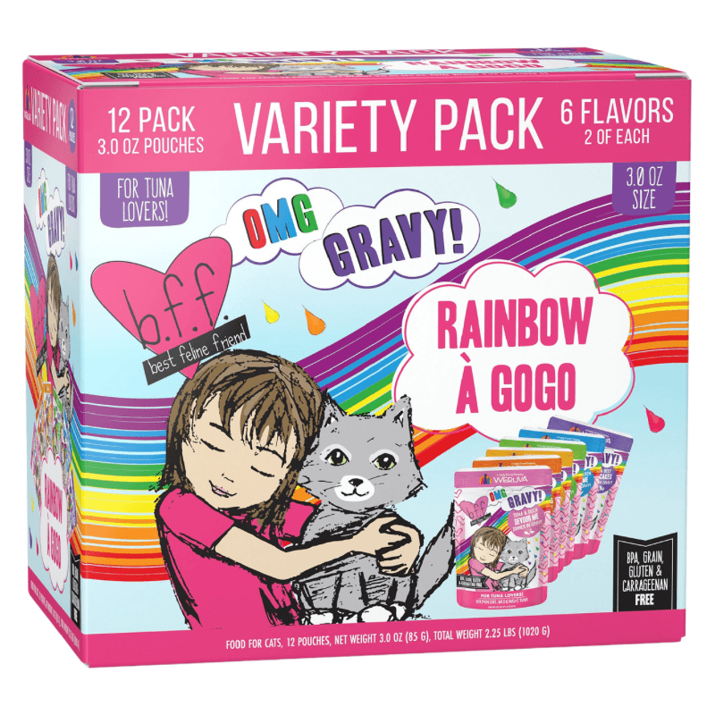 Wet Cat Food - BFF OMG GRAVY - Rainbow À Gogo - Variety Pack - 3 oz pouch, pack of 12 - J & J Pet Club - Weruva