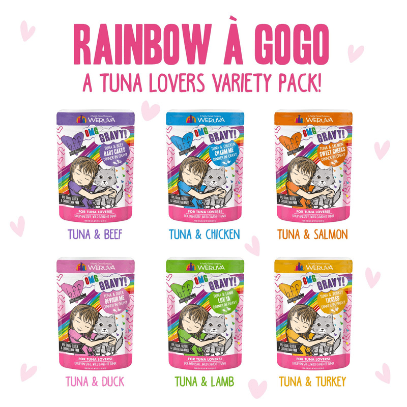 Wet Cat Food - BFF OMG GRAVY - Rainbow À Gogo - Variety Pack - 3 oz pouch, pack of 12 - J & J Pet Club - Weruva