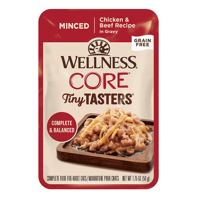 Wet Cat Food - CORE Tiny Tasters - Minced - Chicken & Beef Recipe in Gravy - 1.75 oz pouch - J & J Pet Club - Wellness