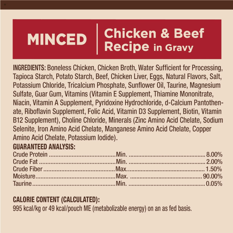 Wet Cat Food - CORE Tiny Tasters - Minced - Chicken & Beef Recipe in Gravy - 1.75 oz pouch - J & J Pet Club - Wellness
