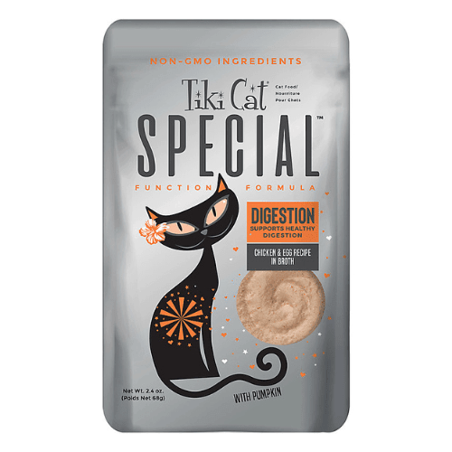 Wet Cat Food - SPECIAL - DIGESTION: Chicken & Egg Recipe in Broth For Adult Cats - 2.4 oz pouch - J & J Pet Club - Tiki Cat