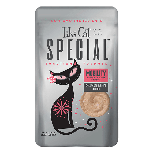 Wet Cat Food - SPECIAL - MOBILITY: Chicken & Tuna Recipe in Broth For Adult Cats - 2.4 oz pouch - J & J Pet Club - Tiki Cat