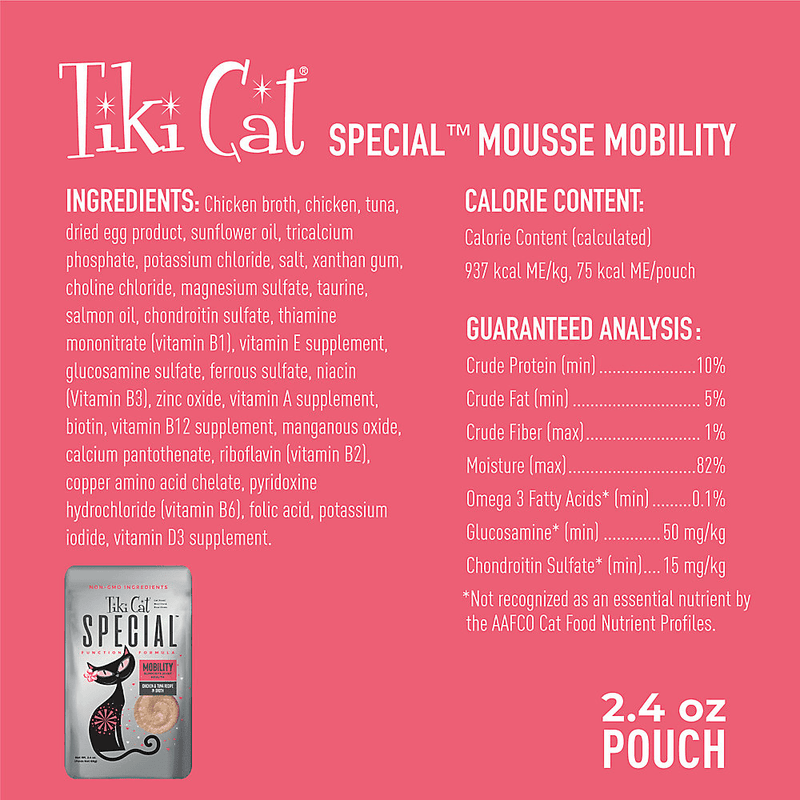 Wet Cat Food - SPECIAL - MOBILITY: Chicken & Tuna Recipe in Broth For Adult Cats - 2.4 oz pouch - J & J Pet Club - Tiki Cat