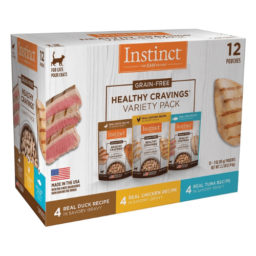 Wet Cat Food Topper - HEALTHY CRAVINGS - Variety Pack - 3 oz pouch, case of 12 - J & J Pet Club - Instinct