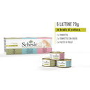 Wet Cat Food Topper - Multipack IN COOKING BROTH - Tuna, Tuna & Sea Bream, Chicken Fillets - 70 g can, case of 6 - J & J Pet Club - Schesir