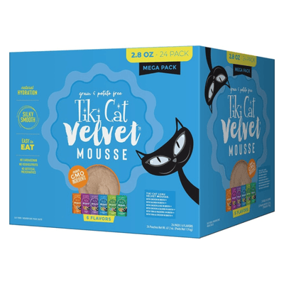 Wet Cat Food - VELVET MOUSSE - Mega Variety Pack - 2.8 oz pouch, pack of 24 - J & J Pet Club - Tiki Cat