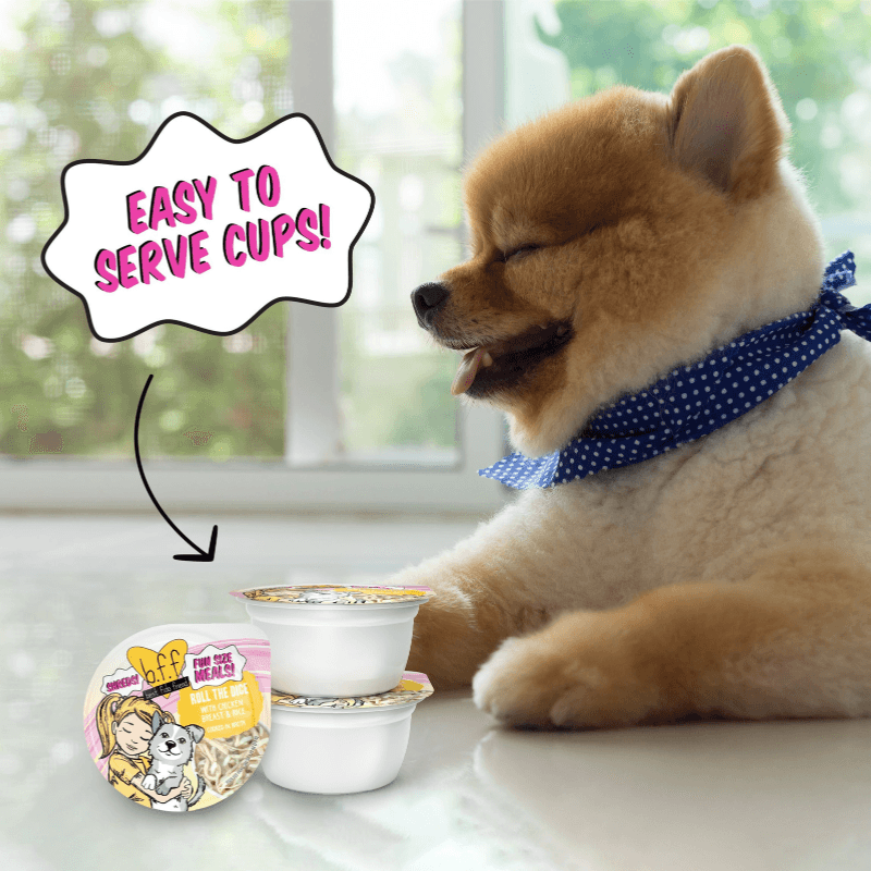 Wet Dog Food - B.F.F. Fun Size Meals - Roll The Dice - with Chicken Breast & Rice - 2.75 oz cup - J & J Pet Club - Weruva