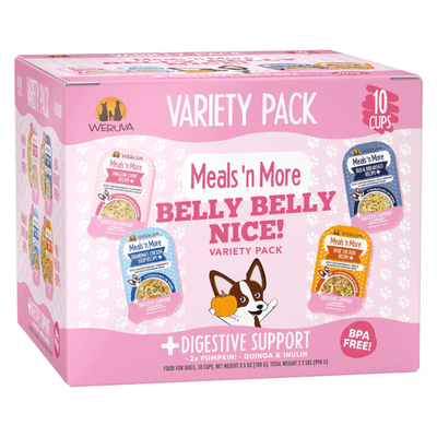 Wet Dog Food - Meals' n More - Belly Belly Nice! - Digestive Support Variety Pack - 3.5 oz cup, pack of 10 - J & J Pet Club - Weruva