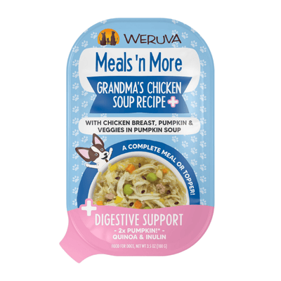 Wet Dog Food - Meals' n More - Grandma's Chicken Soup Recipe + Digestive Support - 3.5 oz cup - J & J Pet Club - Weruva