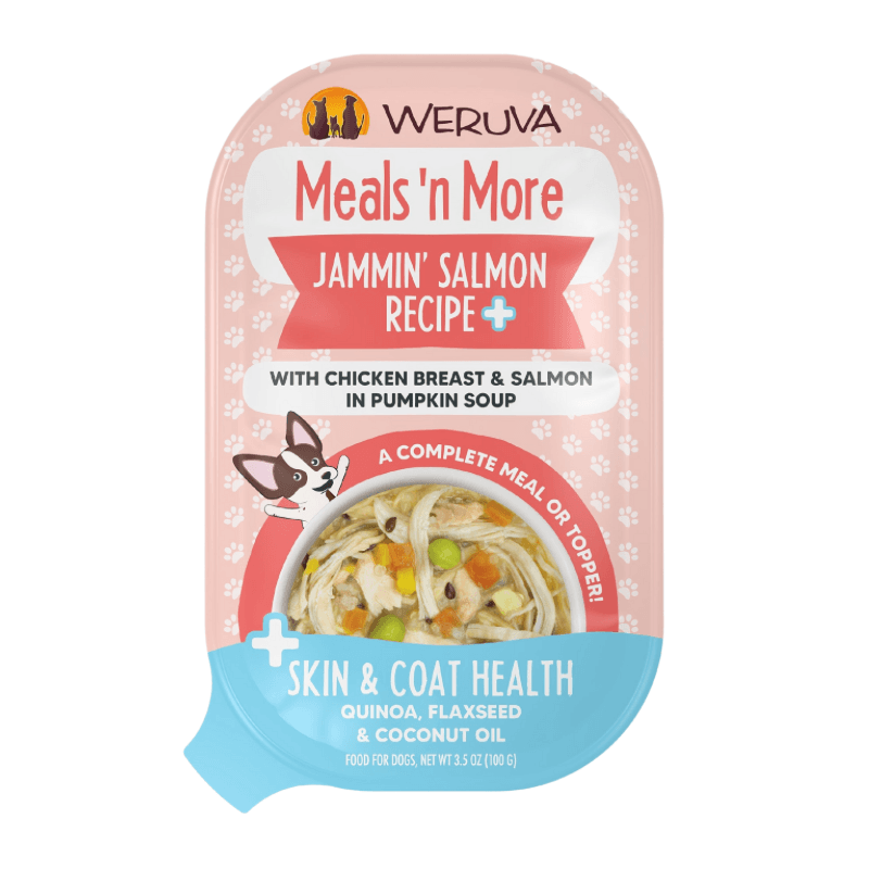 Wet Dog Food - Meals' n More - Jammin' Salmon Recipe + Skin & Coat Health - 3.5 oz cup - J & J Pet Club - Weruva
