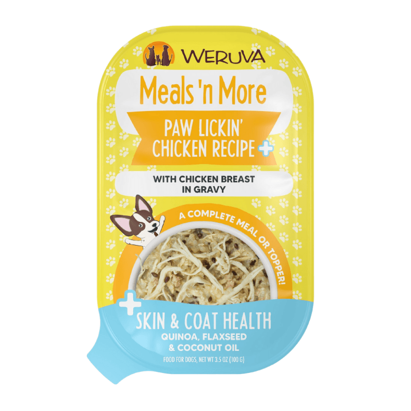 Wet Dog Food - Meals' n More - Paw Lickin' Chicken Recipe + Skin & Coat Health - 3.5 oz cup - J & J Pet Club - Weruva