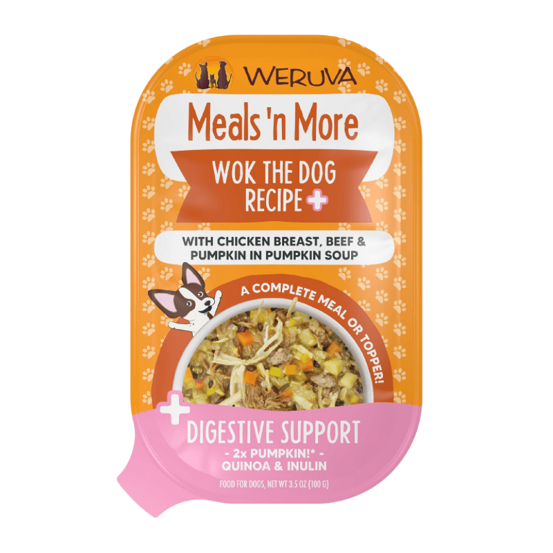 Wet Dog Food - Meals' n More - Wok The Dog Recipe + Digestive Support - 3.5 oz cup - J & J Pet Club - Weruva