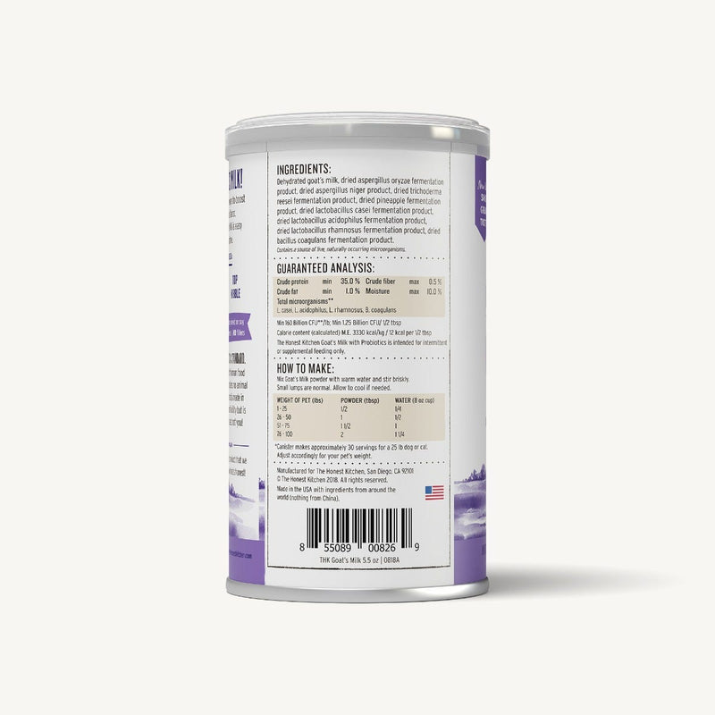 Instant Goat's Milk with Probiotics - 5.2 oz canister The Honest Kitchen Pet Vitamins & Supplements.