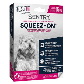 Squeez-On Flea, Tick & Mosquito Control, For Dogs (up to 15 kg) Sentry Pet Flea & Tick Control.