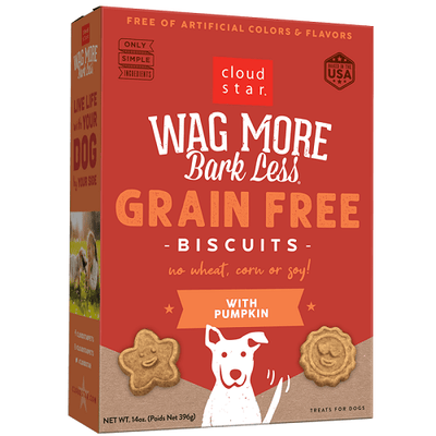 Dog Treat - WAG MORE BARK LESS - Grain Free Oven Baked Biscuits - Pumpkin - 14 oz* Cloud Star Dog Treats.