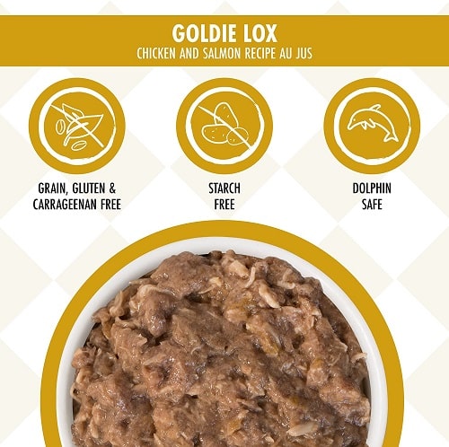 Cat Can - Cats in the Kitchen - Goldie Lox - Chicken and Salmon Recipe Au Jus Weruva Wet Cat Food.