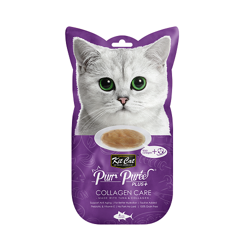 Purr Puree Plus+, Tuna & Collagen Care (Collagen Care) - 4 x 15 g Kit Cat Cat Treats.