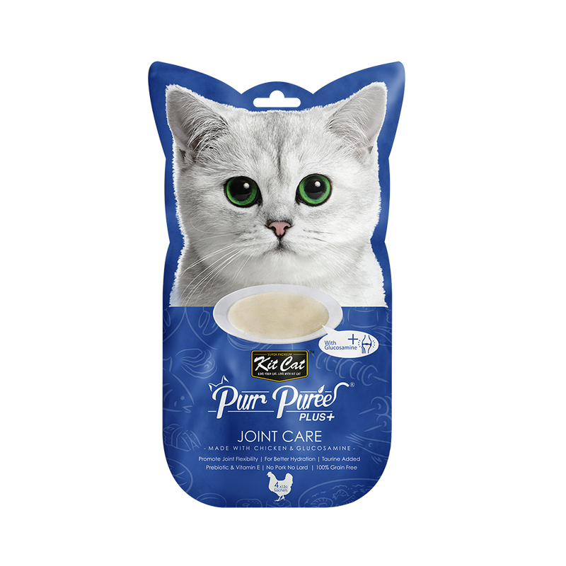 Purr Puree Plus+, Chicken & Glucosamine (Joint Care) - 4 x 15 g Kit Cat Cat Treats.
