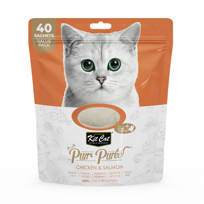 Purr Puree - Value Pack - Chicken & Salmon - 40 x 15 g Kit Cat Cat Treats.