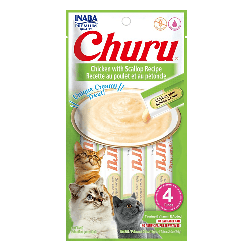 Churu Purée - Cat Treat - Chicken with Scallop - 56 g x 4 tubes Inaba Cat Treats.