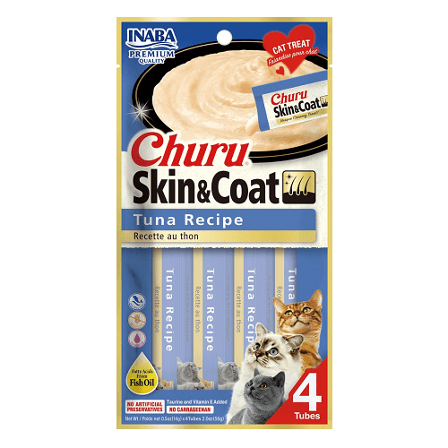 Churu Purée - Cat Treat - Skin & Coat Tuna - 14 g x 4 tubes Inaba Cat Treats.