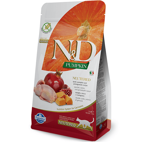Dry Cat Food - N & D - PUMPKIN - Quail & Pomegranate - Neutered Farmina Dry Cat Food.