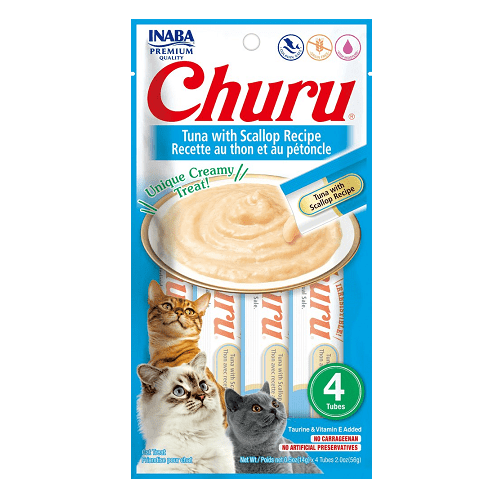 Churu Purée - Cat Treat - Tuna with Scallop - 56 g x 4 tubes Inaba Cat Treats.